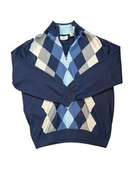 Southern Pines Argyle Quarter Zip Sweater XXL Cotton Navy Pullover Preppy Layer